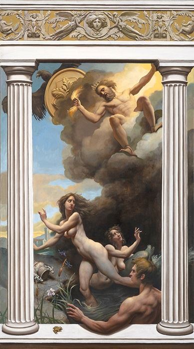 Adam Miller, Zeus Spots Io and Falls in Love, 2023, Oil on canvas, 150 x 83 cm, 59 x 32,5 in
